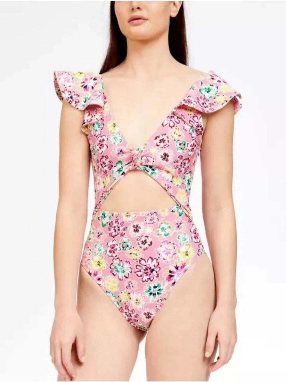 Tanya Taylor Coraline Pink Floral Knot One Piece Swimsuit Womens Size Small